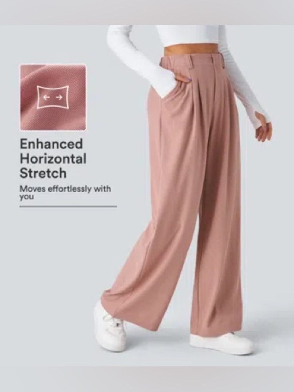 Halara Flex™ High Waisted Pocket Wide Leg Waffle Work Pants - Rose Tan - Pink